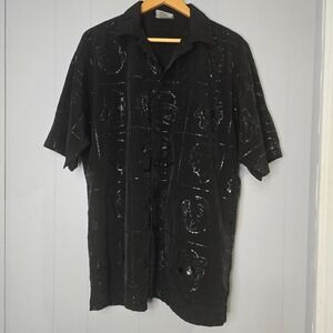 VTG Buda Bean Mens Black Tonal Graphic Face Print Hip Hop Unique Shirt Size L